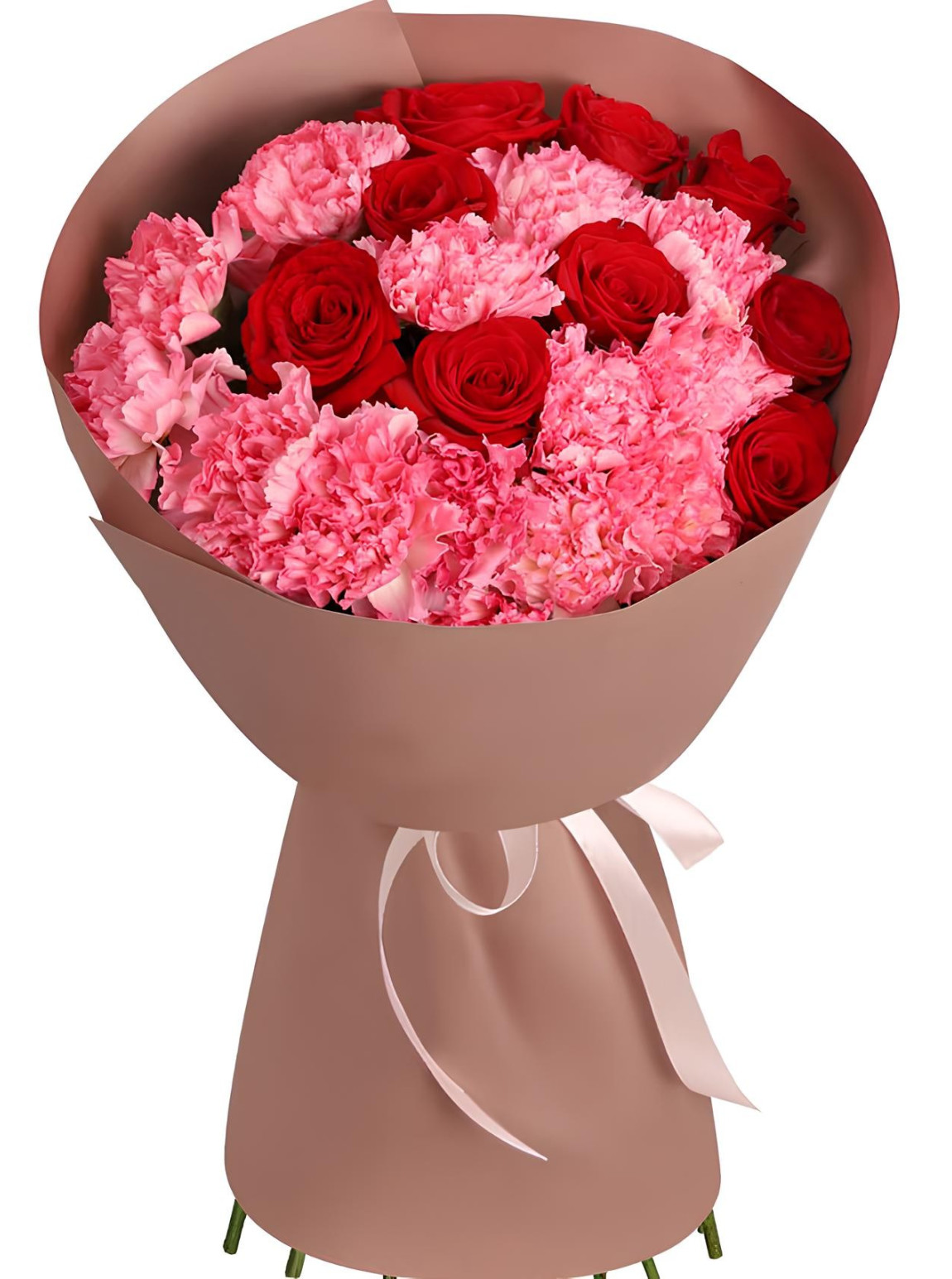 9 Gül Ve 12 Pembe Karanfil Buketi