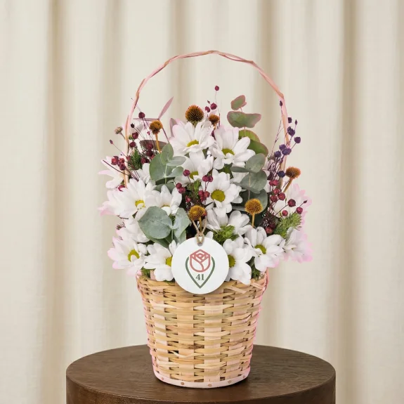 Beyaz Papatya Hasır Sepeti