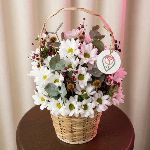 Beyaz Papatya Hasır Sepeti