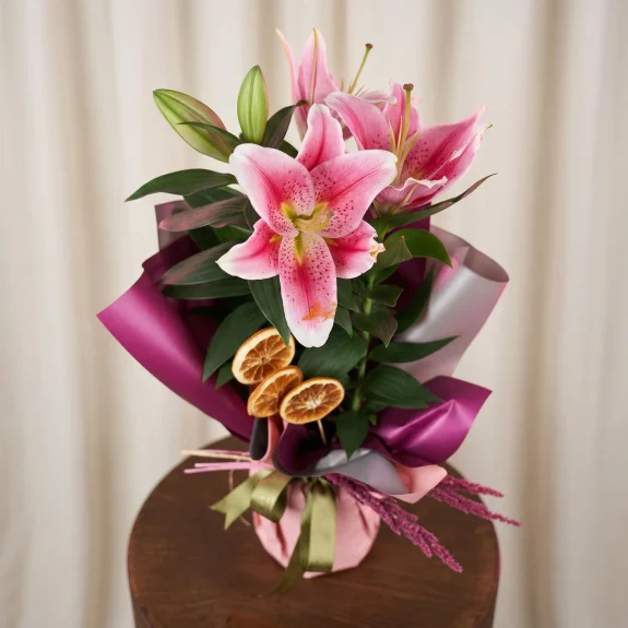 Egzotik Pembe Lilyum Buketi