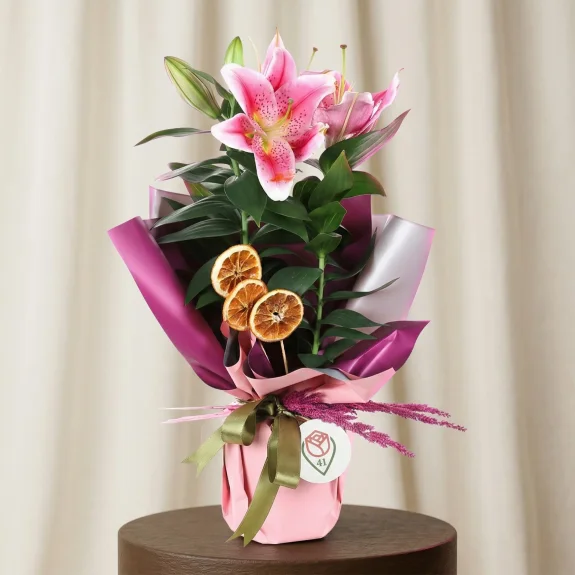 Egzotik Pembe Lilyum Buketi