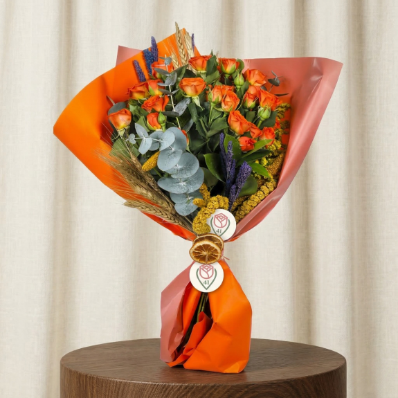 Enerji Dolu Turuncu Gül Buketi