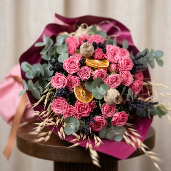 Lavanta Esintili Pembe Gül Buketi