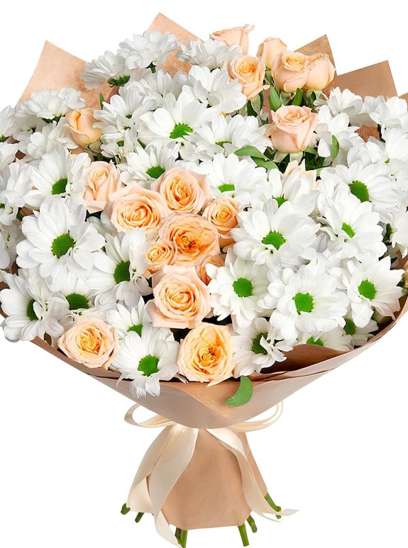 Papatya ve Krem Gül Buketi