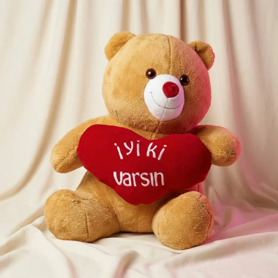 X Cm İyi Ki Varsın Kalpli Peluş (Açık Kahverengi)