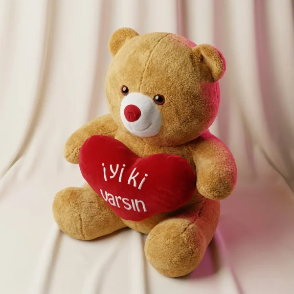 X Cm İyi Ki Varsın Kalpli Peluş (Açık Kahverengi)