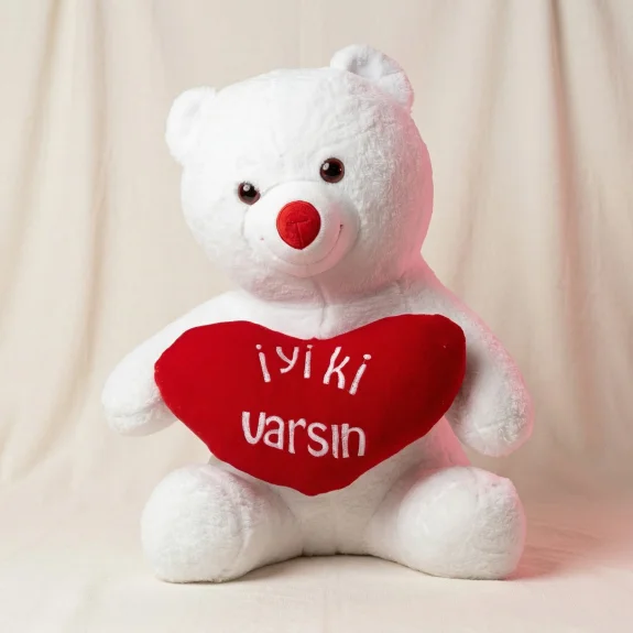X Cm İyi Ki Varsın Kalpli Peluş (Beyaz)
