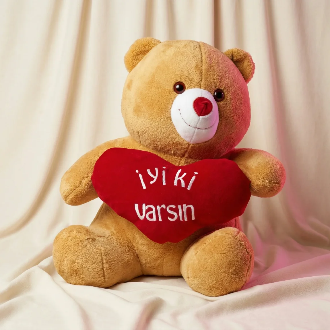 X Cm İyi Ki Varsın Kalpli Peluş (Açık Kahverengi)