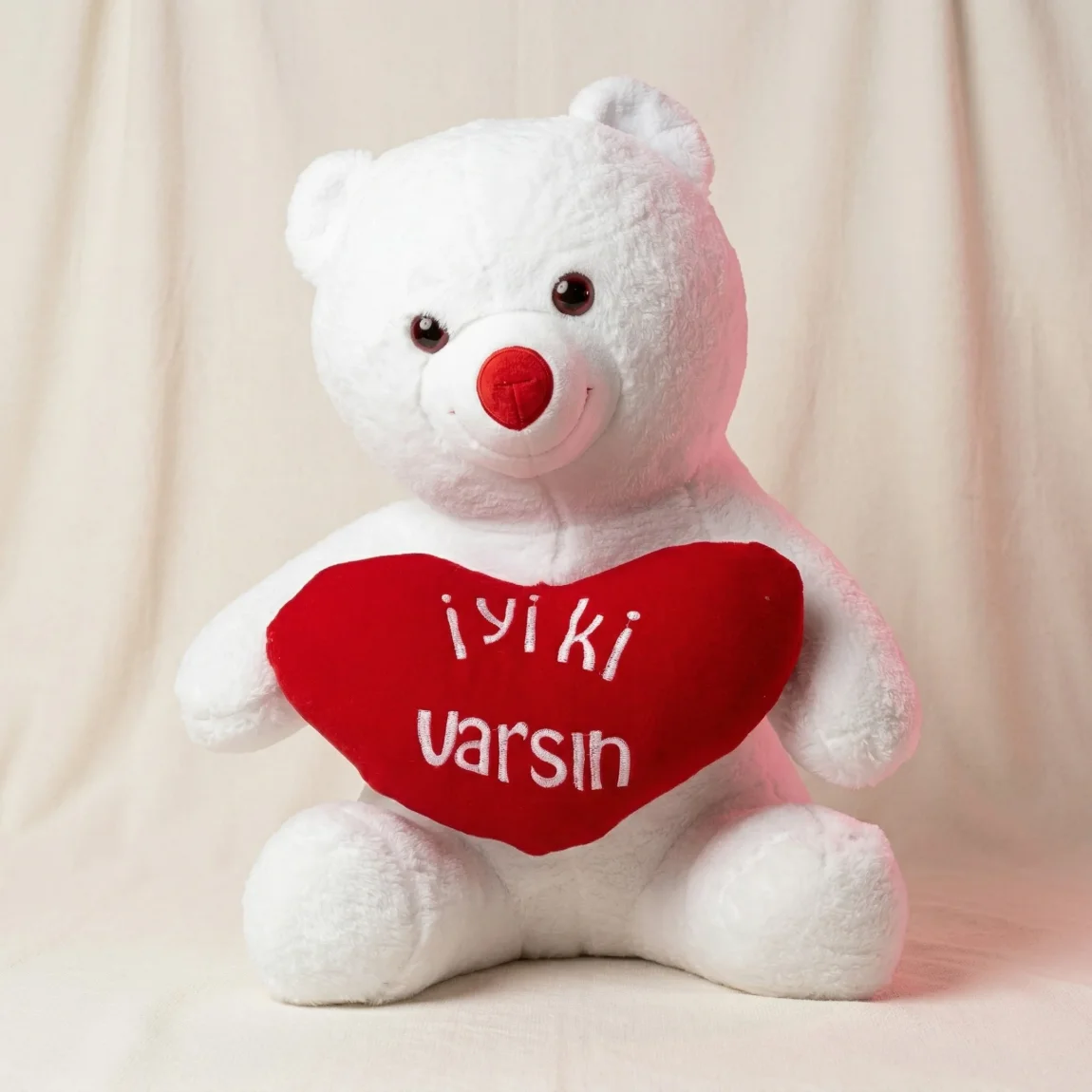 X Cm İyi Ki Varsın Kalpli Peluş (Beyaz)